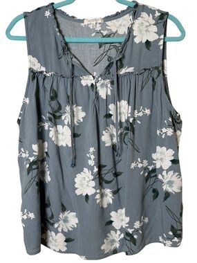 Angels XL Slate Blue Floral Tie-Neck Sleeveless Camisole